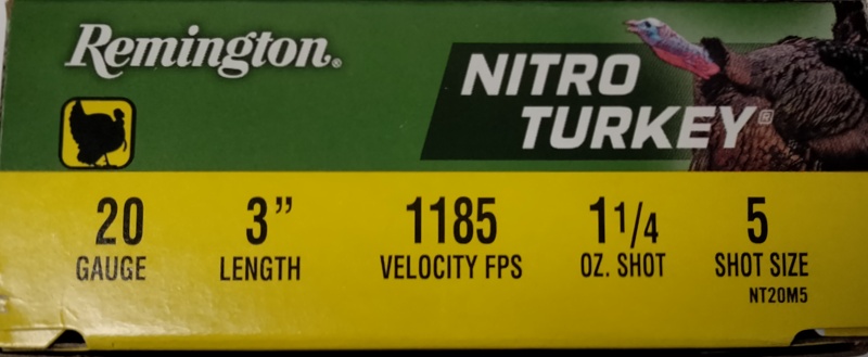 20 Gauge Remington Nitro Turkey 3 in. 1 1/4 oz. 5 shot 10 rnds 1185 fps M-ID: 26730 UPC: 047700503103
