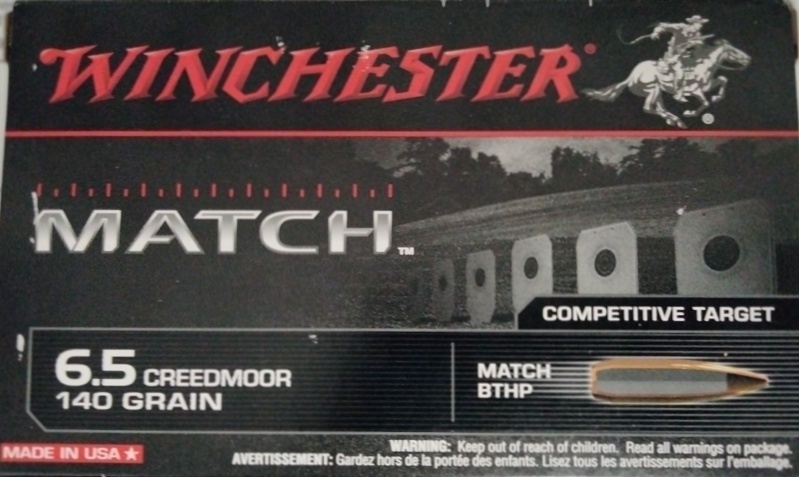 6.5 Creedmoor Winchester Match 140 gr. Match BTHP 20 rnds Competitive Target 2710 fps Brass M-ID: S65CM UPC: 020892220713