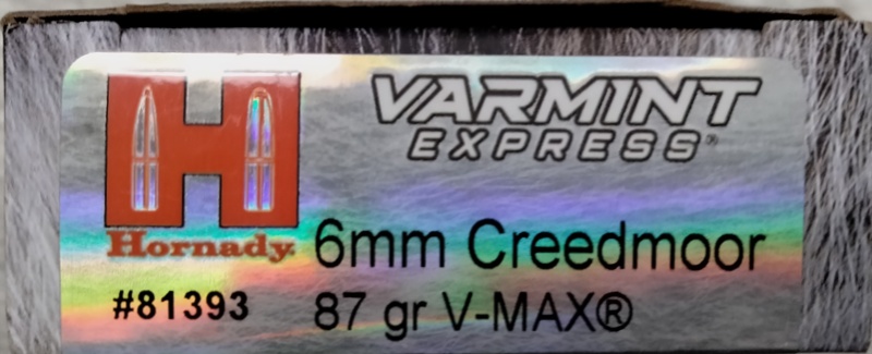 6mm Creedmoor Hornady Varmint Express 87 gr. V-Max 20 rnds Brass M-ID: 81393 UPC: 090255813937