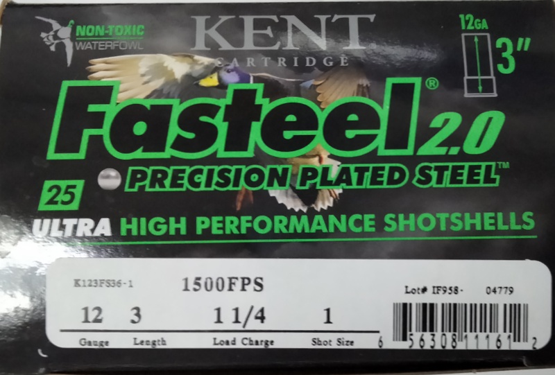 12 Gauge Kent Fasteel 3 in. 1 1/4 oz. 1 shot 25 rnds 1500 fps M-ID: K123FS361 UPC: 656308111612