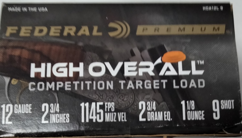 12 Gauge Federal Premium 2.75 in. 1 1/8 oz. 9 shot 250 rnds High Overall Target Load 1145 fps (10 boxes) M-ID: HOA12L9 UPC: 604544677850
