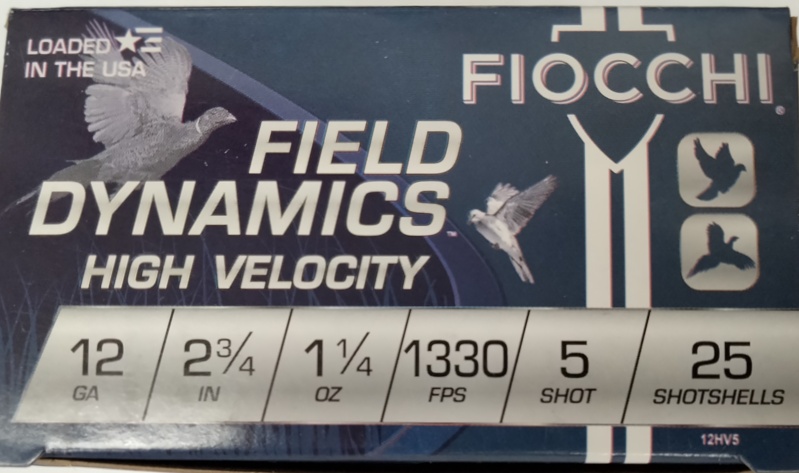 12 Gauge Fiocchi High Velocity 2.75 in. 1 1/4 oz. 5 shot 250 rnds Chilled Lead 1330 fps (10 boxes) M-ID: 12HV5 UPC: 762344700267