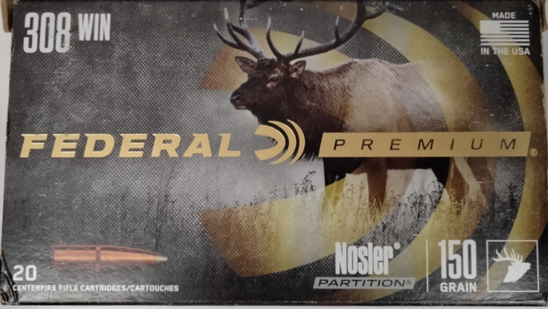 308 Win Federal Premium 150 gr. Nosler Partition 200 rnds 2840 fps (10 boxes) Brass M-ID: P308S UPC: 029465096786