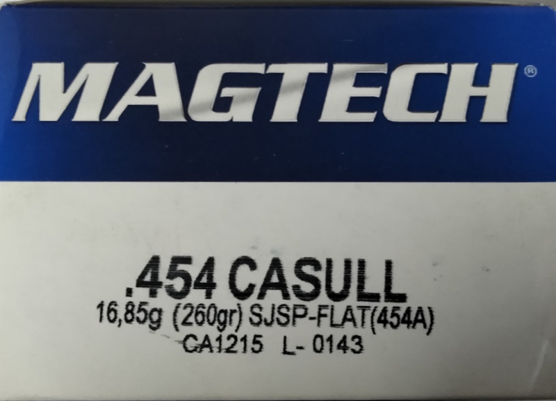 454 Casull Magtech 260 gr. SJSP-Flat 20 rnds 1798 fps Brass M-ID: 454A UPC: 754908166916