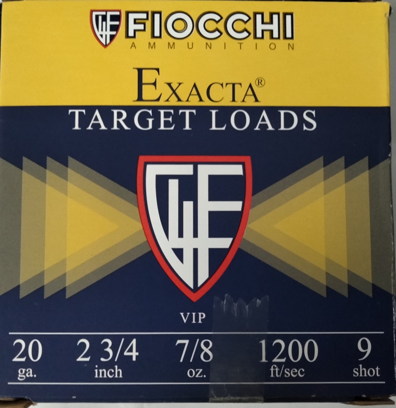 20 Gauge Fiocchi Exacta Target VIP 2.75 in. 7/8 oz. 9 shot 25 rnds 1200 fps M-ID: 20VIP9 UPC: 762344701011
