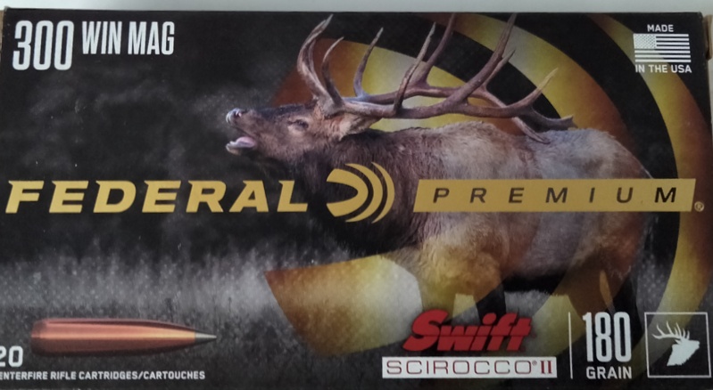 300 Win Mag Federal Premium 180 gr. Swift Scirocco II 20 rnds 2950 fps Brass M-ID: P300WSS1 UPC: 604544656077