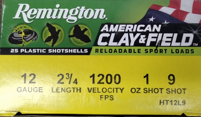 12 Gauge Remington American Clay & Field 2.75 in. 1 oz. 9 shot 25 rnds Sports Load 1200 fps M-ID: 20358 UPC: 047700520407