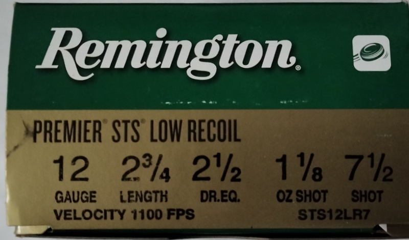12 Gauge Remington Premier STS Low Recoil 2.75 in. 1 1/8 oz. 7.5 shot 250 rnds 1100 fps (10 boxes) M-ID: 20240 UPC: 047700305509