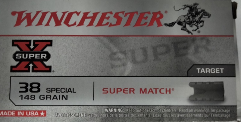38 Special Winchester Super-X 148 gr. Super Match 50 rnds 710 fps Brass M-ID: X38SMRP UPC: 020892201361