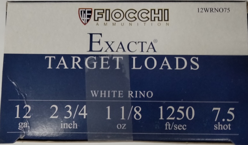 12 Gauge Fiocchi Exacta Target 2.75 in 1 1/8 oz 7.5 shot 25 rnds White Rhino M-ID: 12WRNO75 UPC: 762344701653