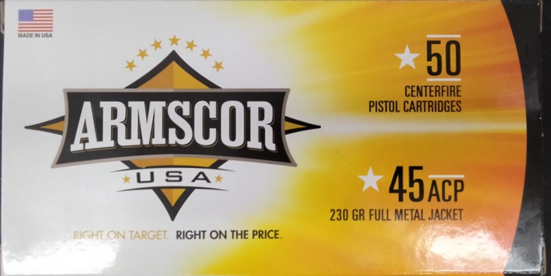 45 Auto Armscor 230 gr. FMJ Full Metal Jacket 500 rnds (10 boxes) Brass M-ID: FAC4512N UPC: 812285020105