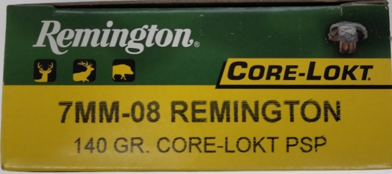 7mm-08 Rem Remington 140 gr. Core-Lokt PSP 20 rnds 2860 fps Brass M-ID: 21337/R7M081 UPC: 047700053400