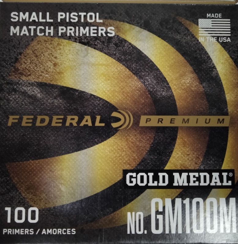 Federal Gold Medal No. GM100M Small Pistol Match Primers 100 count M-ID: 155 UPC: 029465056896