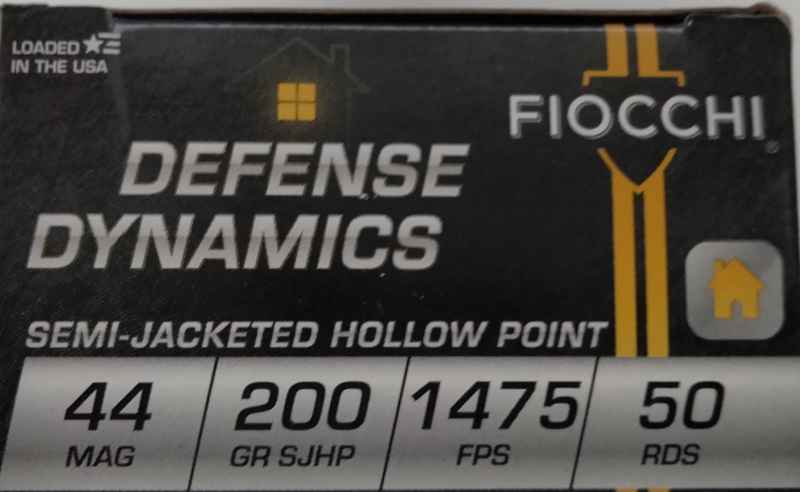 44 Mag Fiocchi Defense Dynamics 200 gr. SJHP 50 rnds 1475 fps Brass M-ID: 44B500 UPC: 762344001128