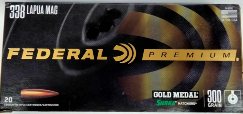 338 Lapua Federal Premium 300 gr. Gold Medal Sierra Matchking 20 rnds 2580 fps Brass M-ID: GM338LM2 UPC: 029465063139