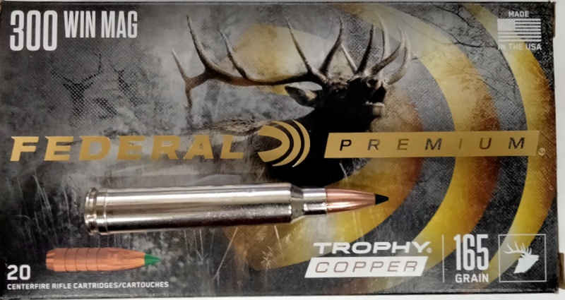 300 Win Mag Federal Premium 165 gr. Trophy Copper 20 rnds Lead Free 3050 fps Brass M-ID: P300WTC2 UPC: 029465063511
