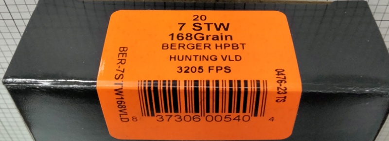 7mm STW HSM 168 gr. Berger HPBT Hollow Point Boat Tail 20 rnds 3205 fps Brass M-ID: 7STW168VL UPC: 837306005404