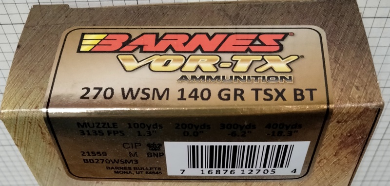 270 Win Short Mag Barnes Vor-TX 140 gr. TSX Boat Tail BT 200 rnds 3135 fps (10 boxes) Brass M-ID: 21559/BB2790WSM UPC: 716876127054